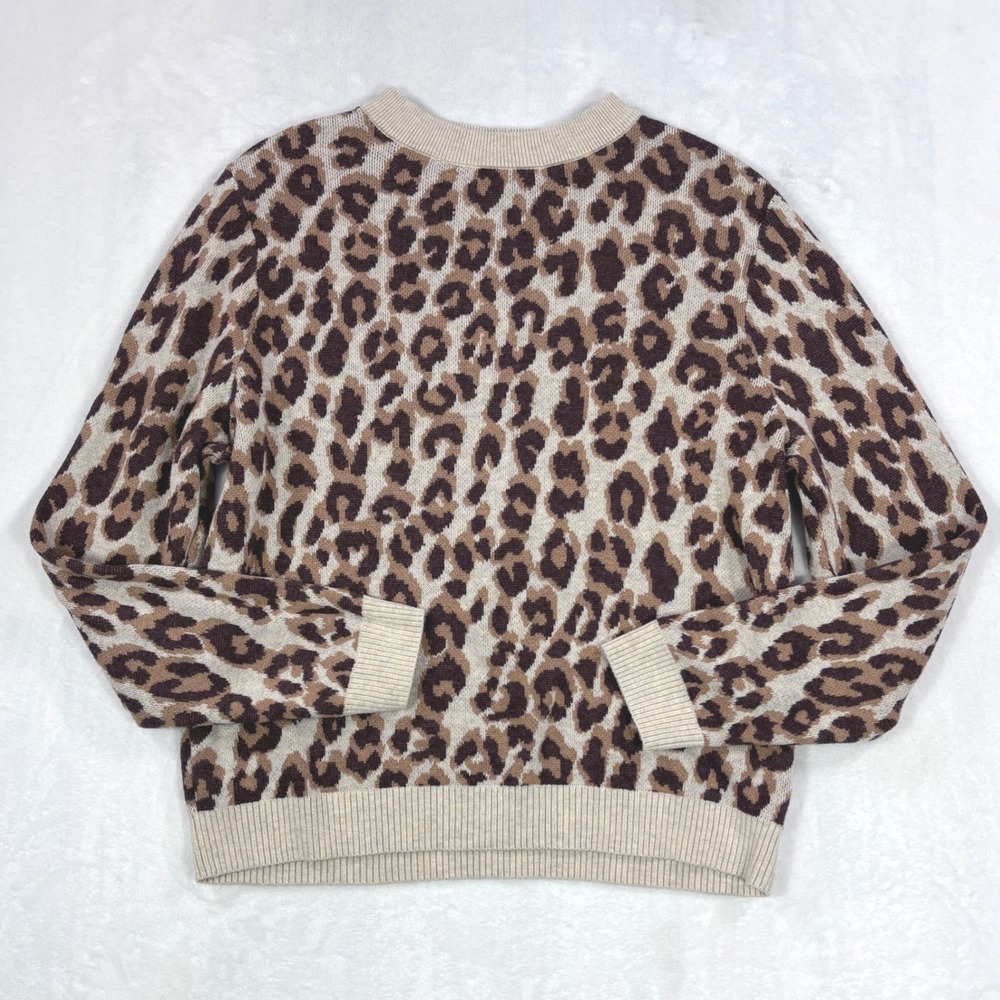 A New Day Womens Leopard Print Crewneck Sweater Brown Tan Animal Knit Size M